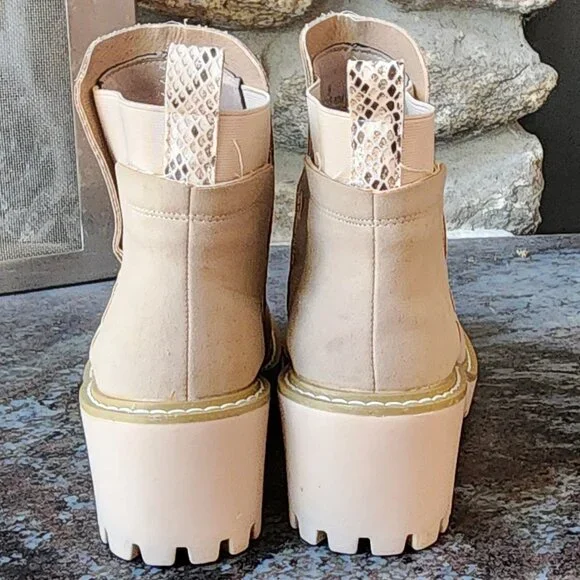 NWOT Nicole Miller New York Tan Pocas Wedge Lug Platform Chelsea Boots Size 9 - Picture 15 of 16
